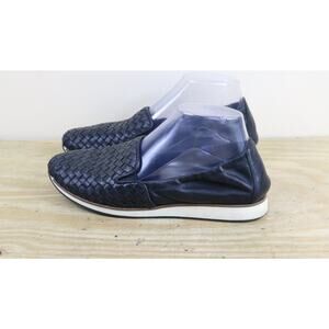 Sesto Meucci Womens Loafers 9N Black Leather Woven Slip On Lafer Shoes Italy